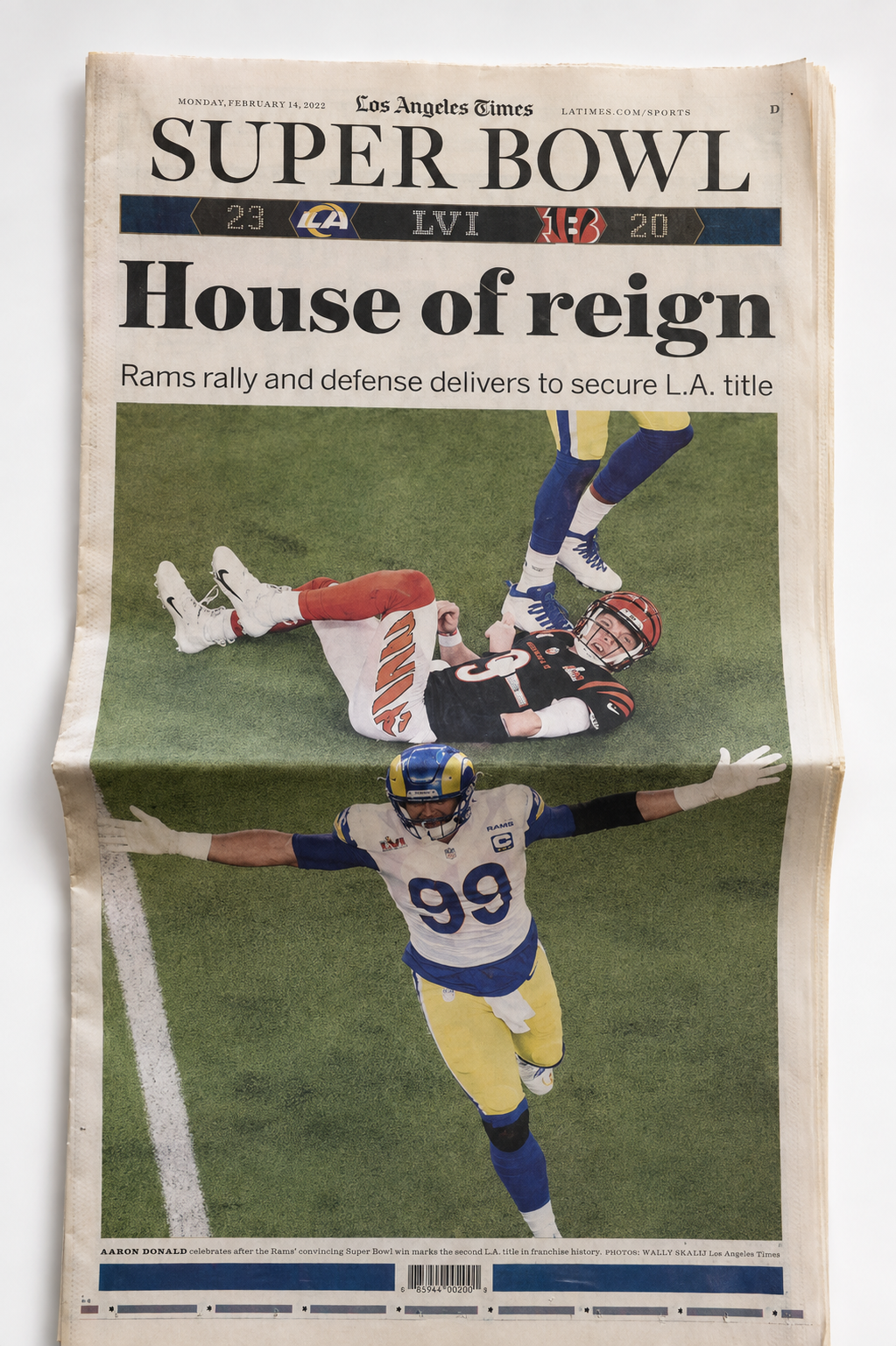 Original LA Times Rams Super Bowl LVI Newspaper – February 14, 2022