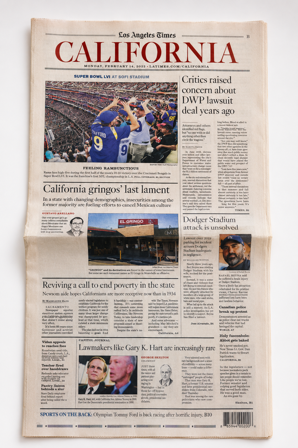 Original LA Times Rams Super Bowl LVI Newspaper – February 14, 2022