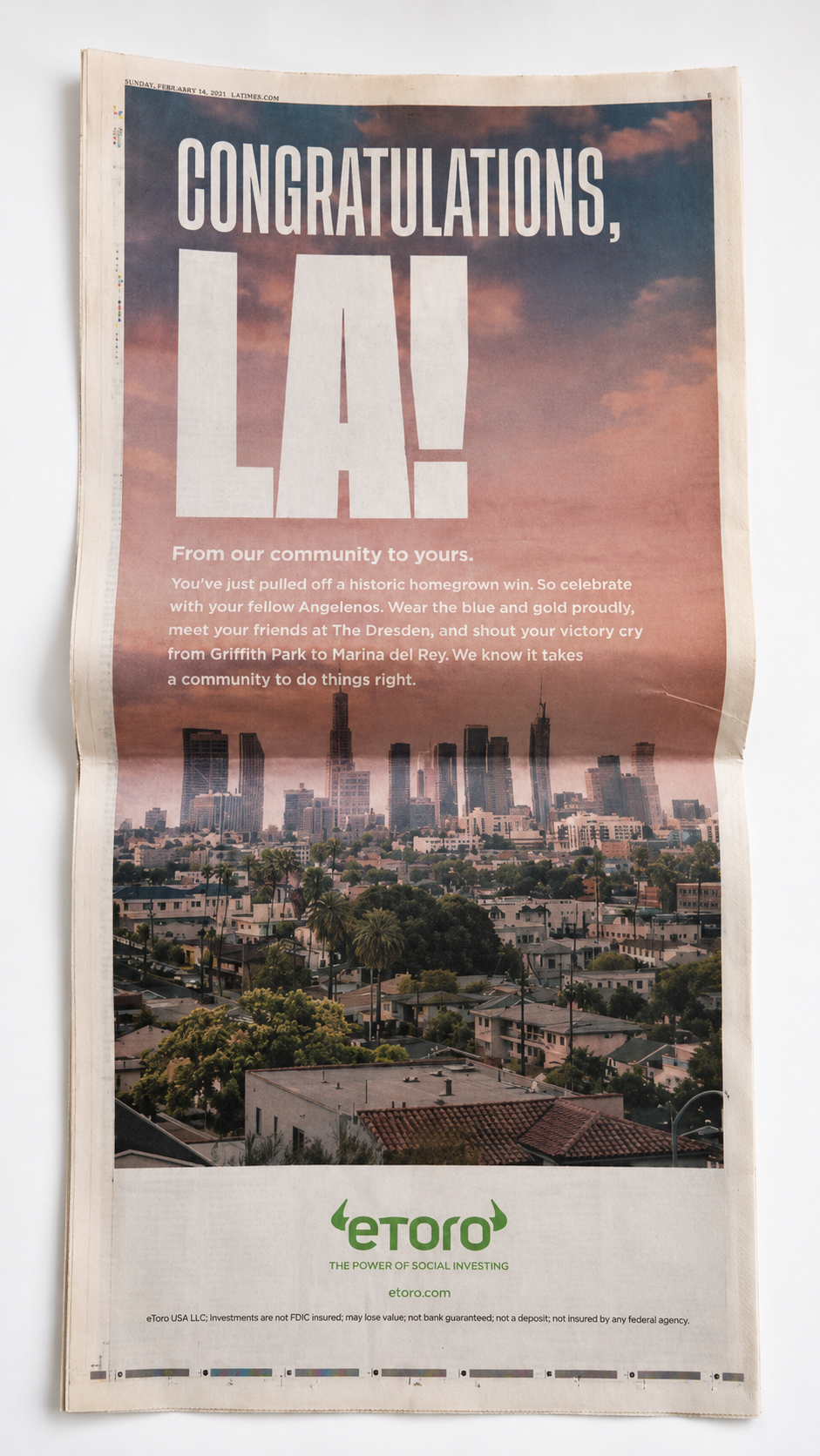 Original LA Times Rams Super Bowl LVI Newspaper – February 14, 2022